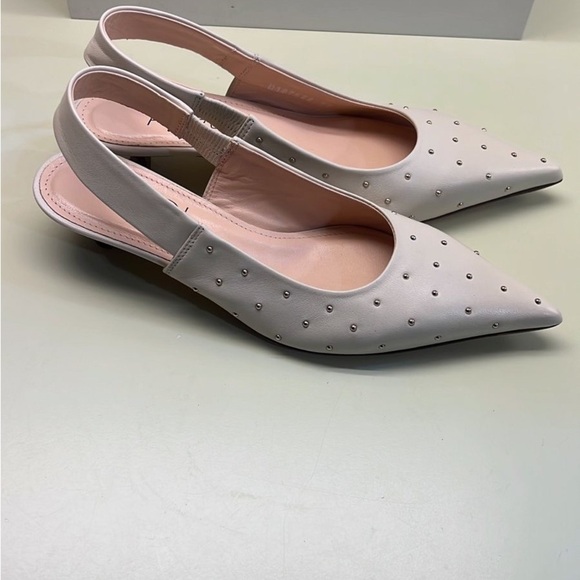 Agl Shoes - AGL Made in Italy White Studded Kitten Heel Slingback Pumps New With Tags